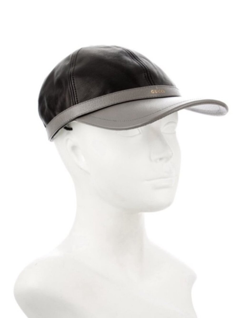 GUCCI LEATHER LOGO Black/Gray Diana Baseball Hat CAP
